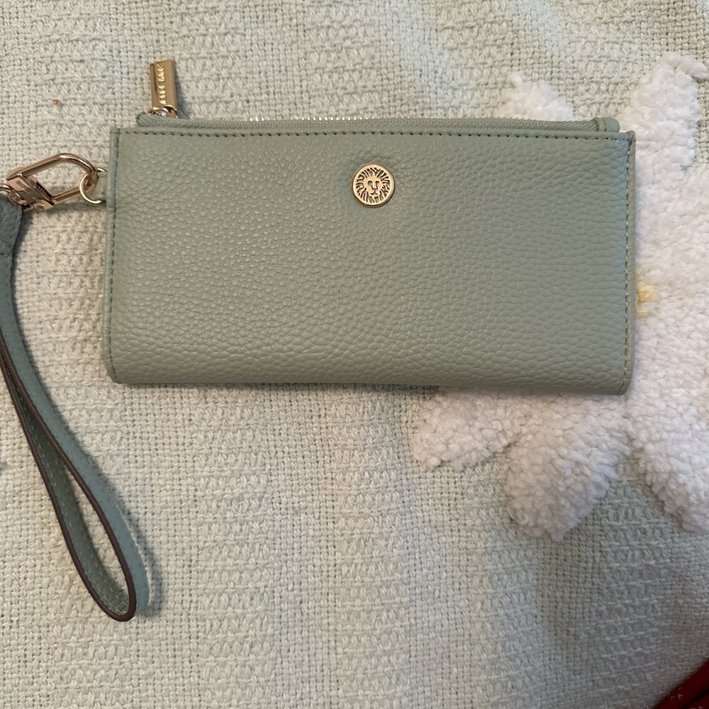 Anne Klein Light Sage Leather Wristlet Wallet